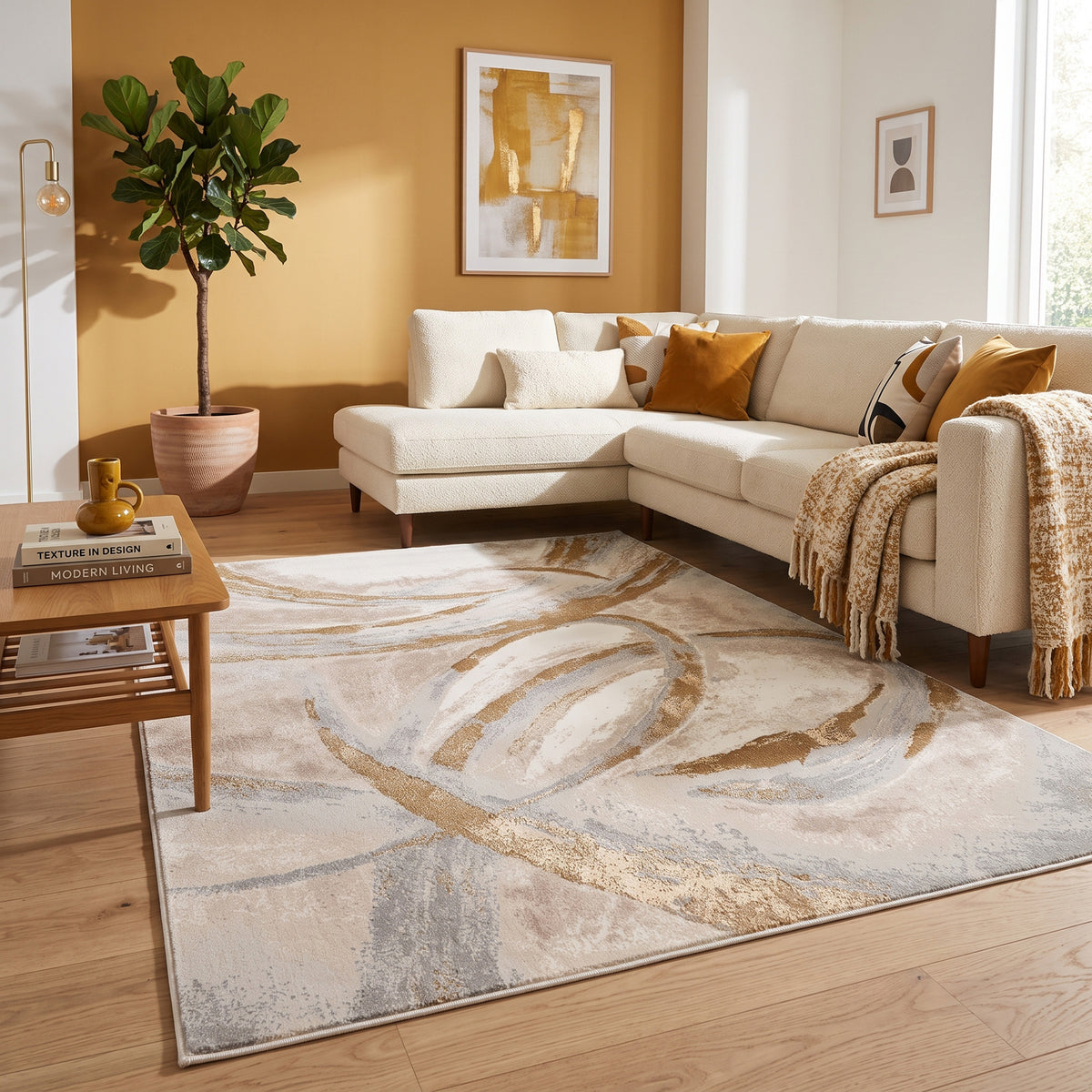 Tapis marbré - Leonore Cotto Crème/Marron