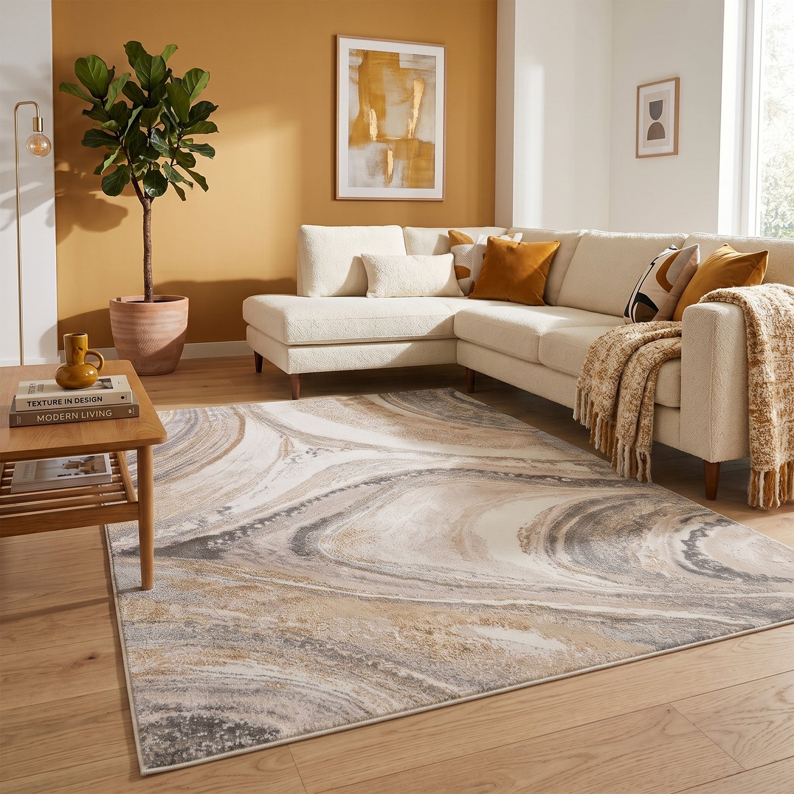 Tapis marbré - Leonore Noce Crème/Marron