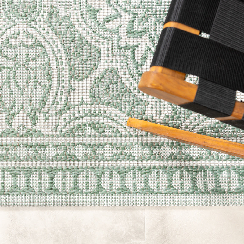 Round Outdoor Rug - Summer Oriental Green