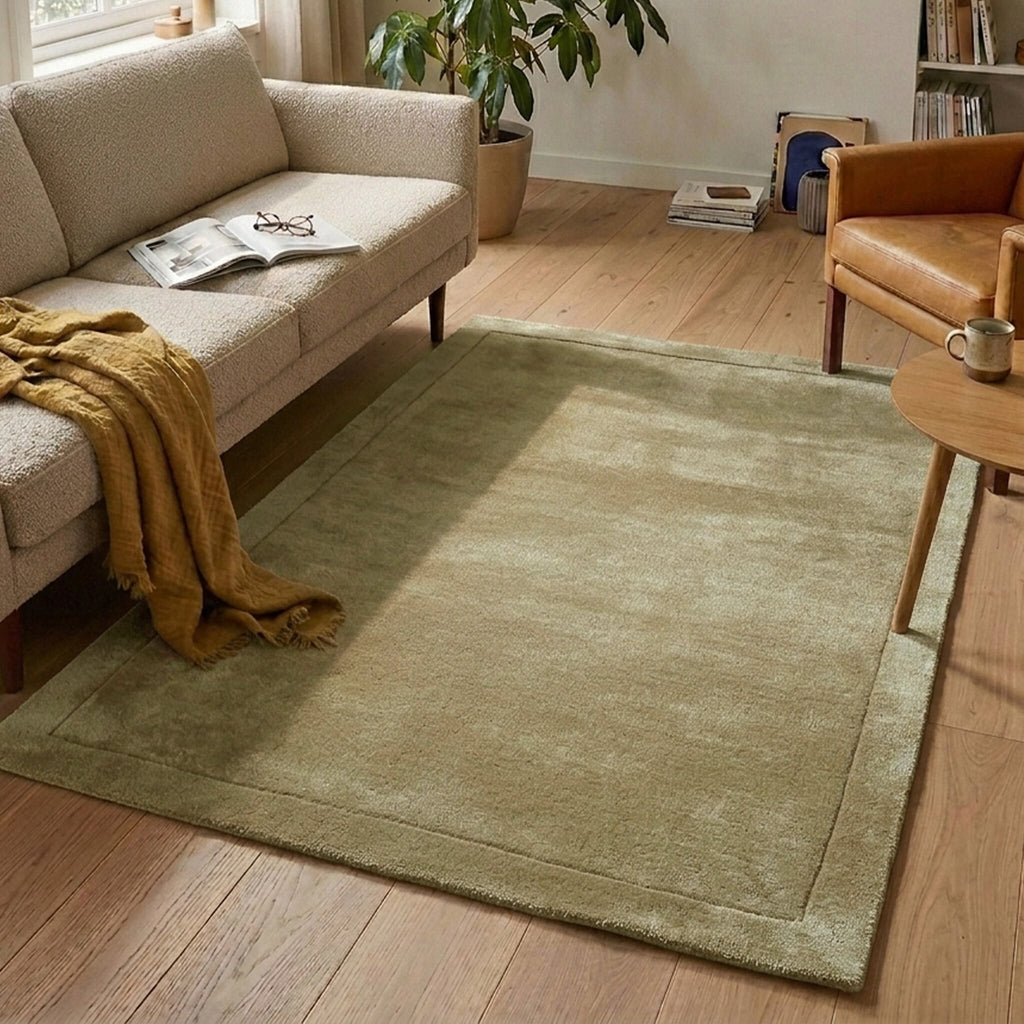 Wool rug - Isara Border Olive Green