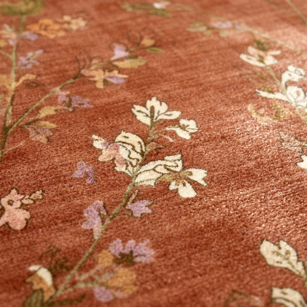 Round washable rug - Misty Floral Terracotta