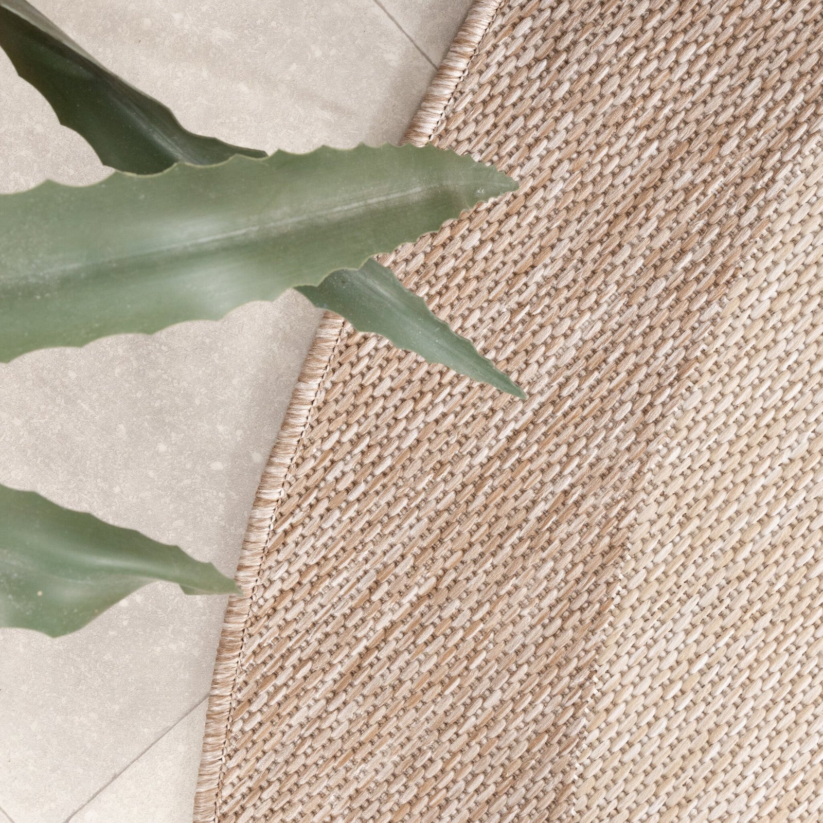 Round Indoor & Outdoor Rug - Sierra Border Beige/Cream