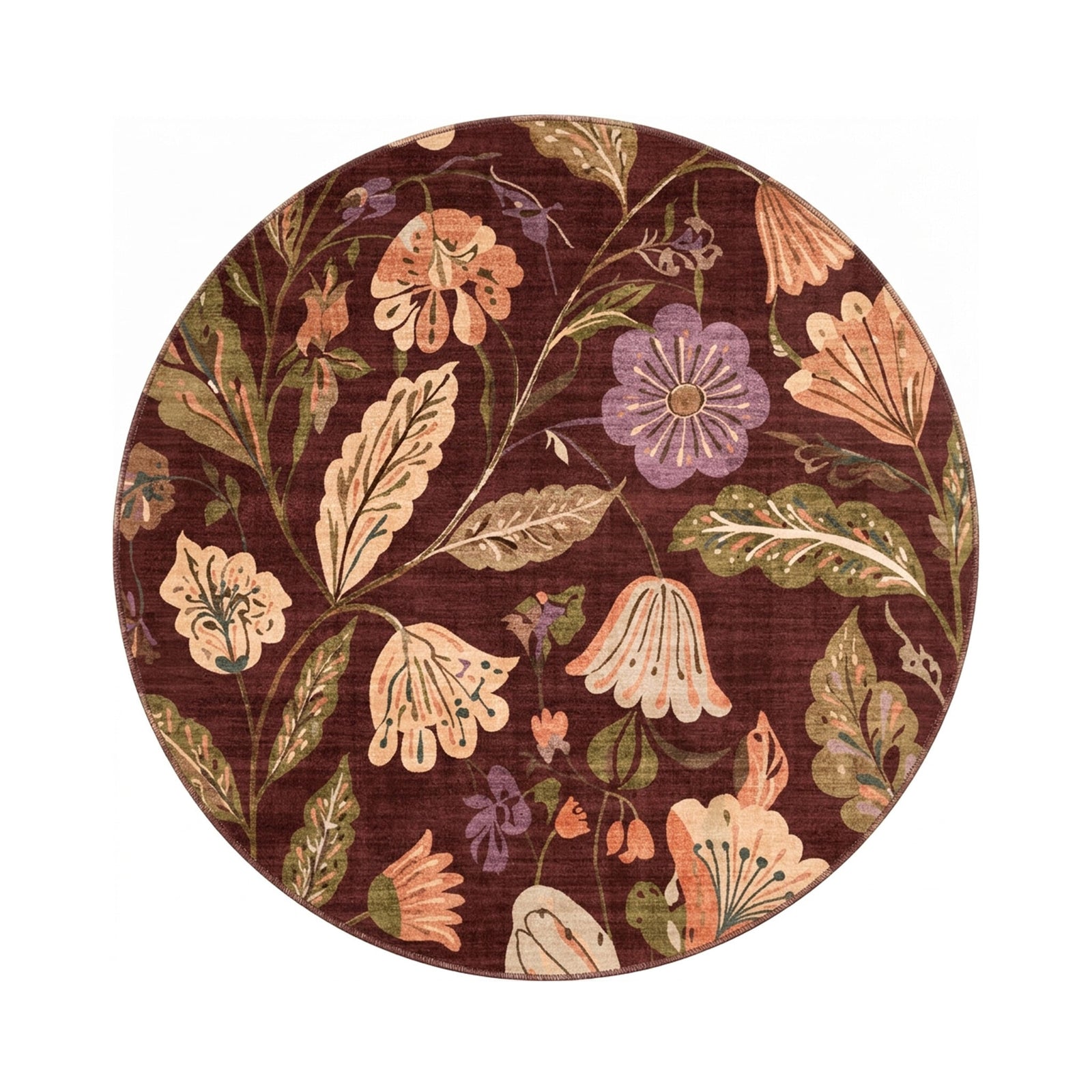 Round washable rug - Misty Flowers Brown