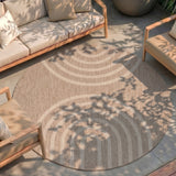 Round Indoor Outdoor Rug - Sierra Arches Beige/Cream