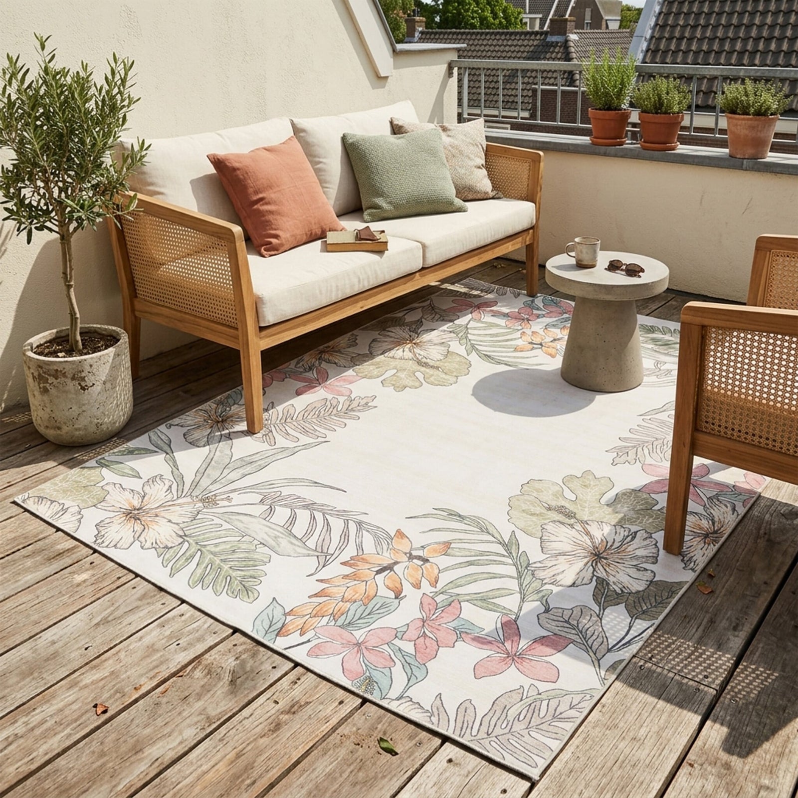 Outdoor rug flowers - Poppy Cream