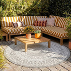 Round Outdoor Rug - Summer Azteca Light Grey