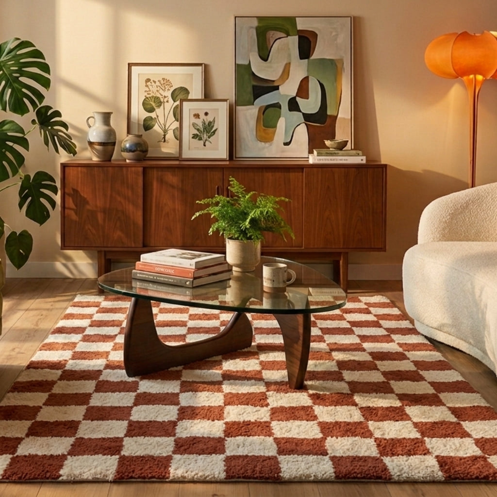 Tapis rétro - Gambit Marron/Blanc