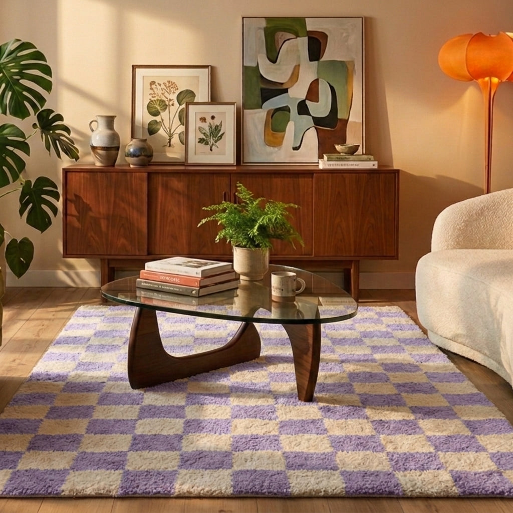 Tapis rétro - Gambit Lilas/Blanc