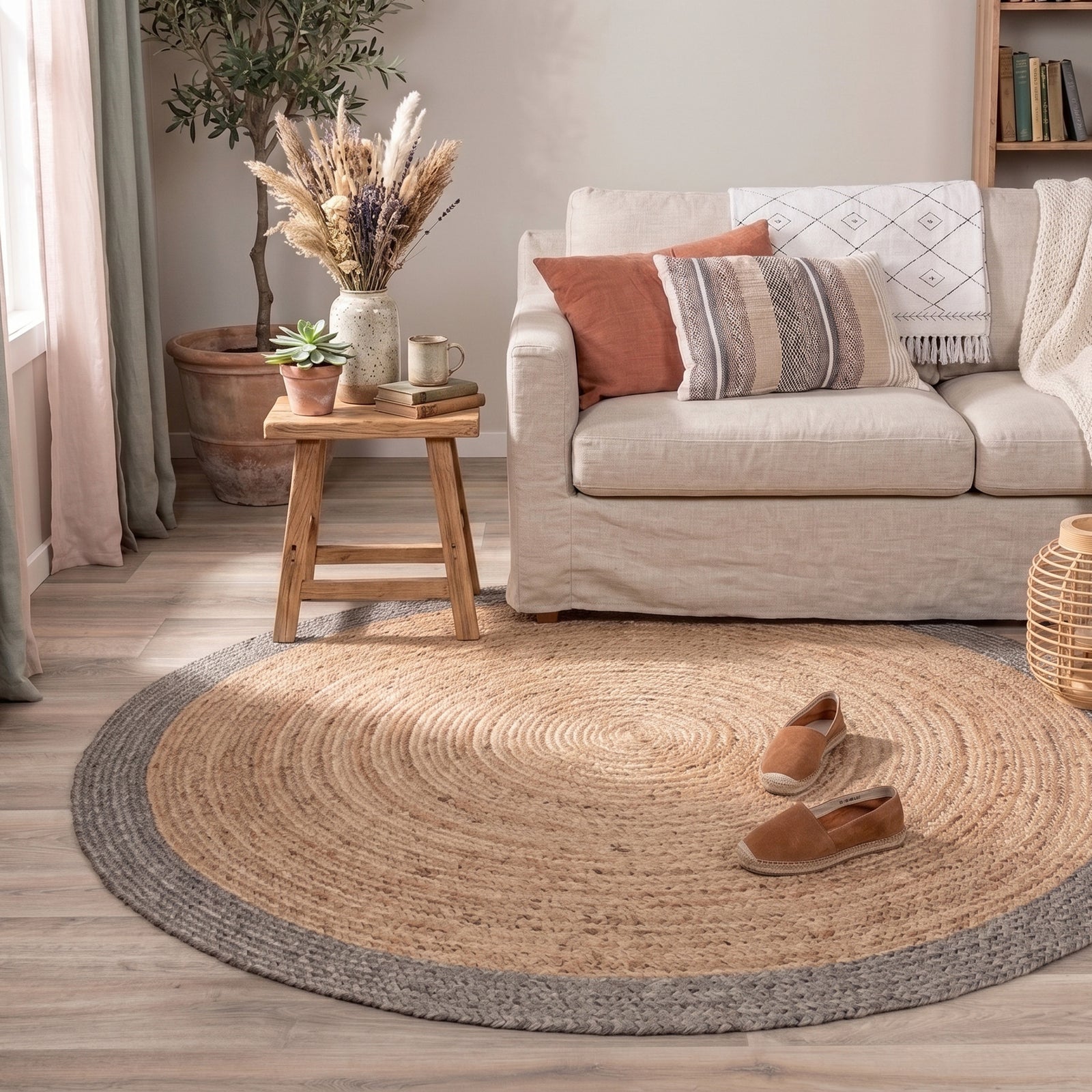 Tapis en jute - Fair Rond Naturel/Gris