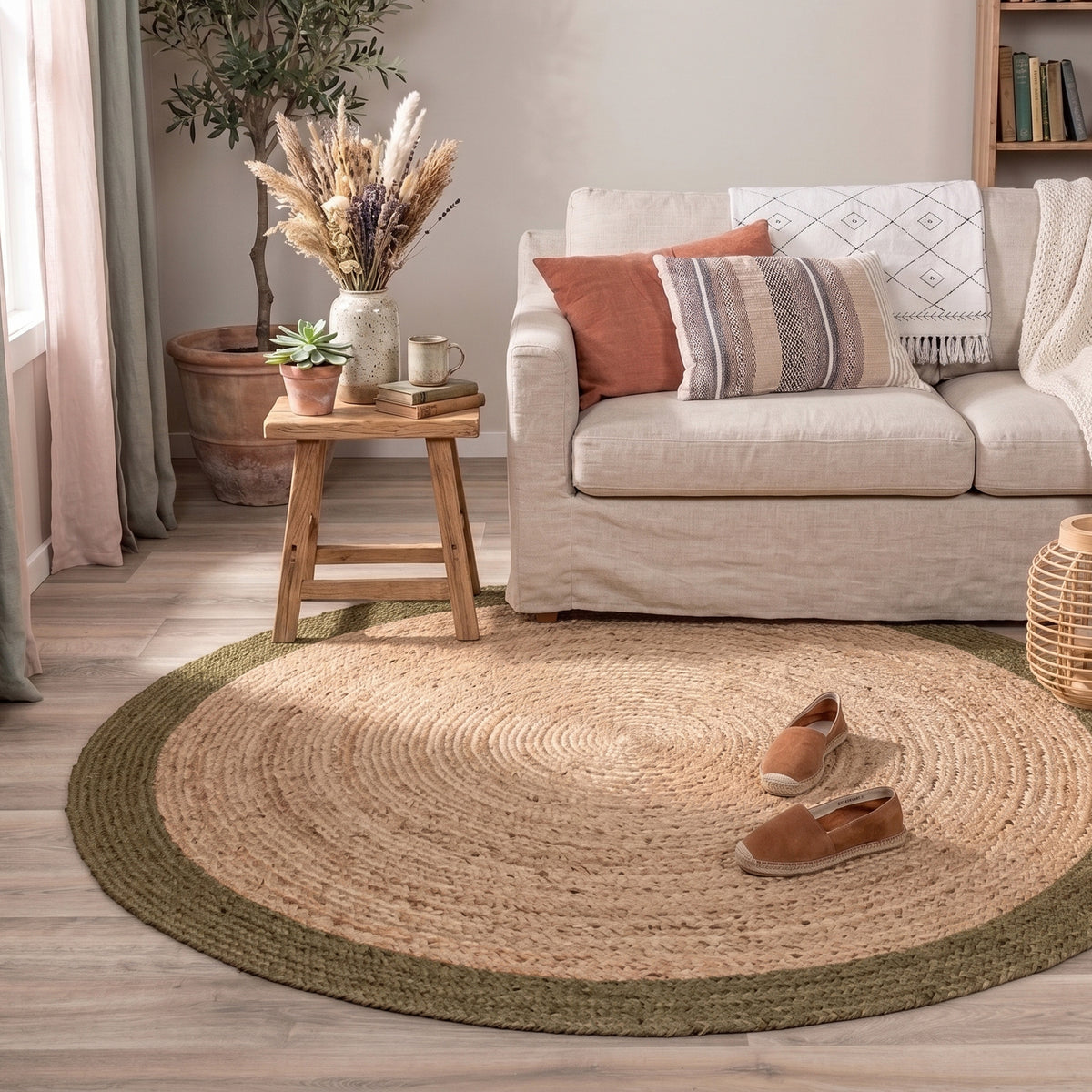 Tapis en jute - Fair Rond Naturel/Vert