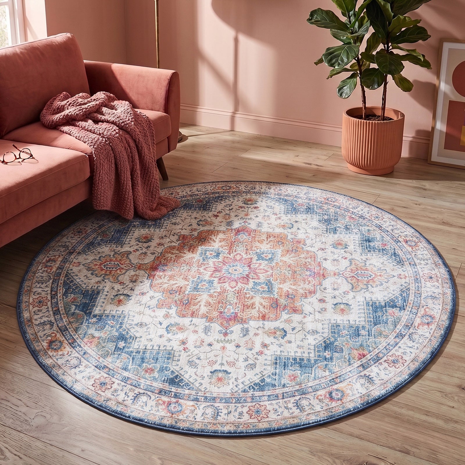 Tapis rond vintage - Azara Bleu Clair