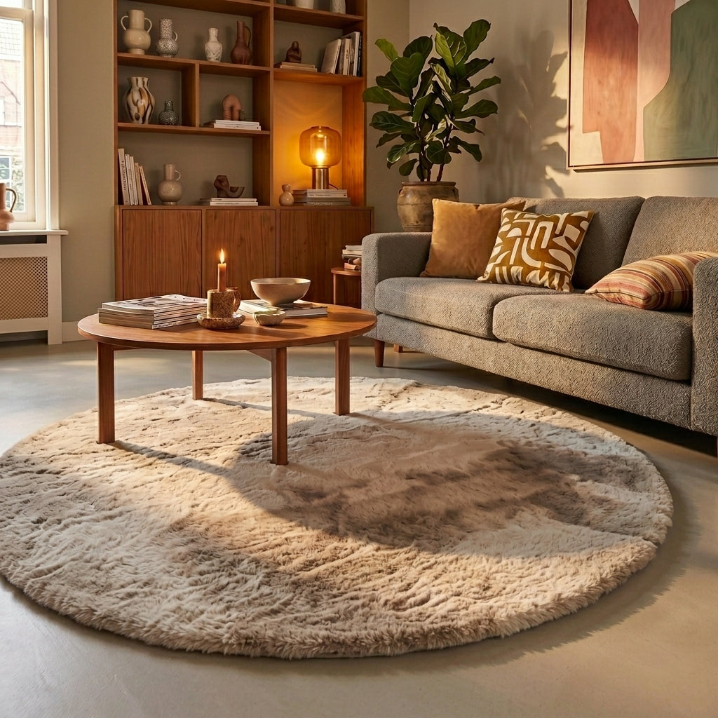 Round High-Pile Rug – Comfy Supreme Beige