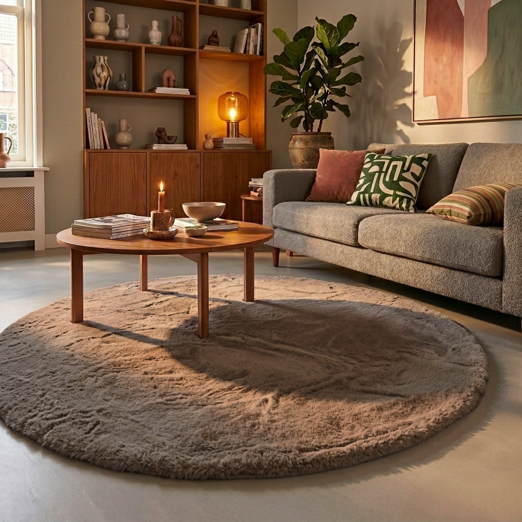Tapis rond à poils longs - Comfy Supreme Taupe