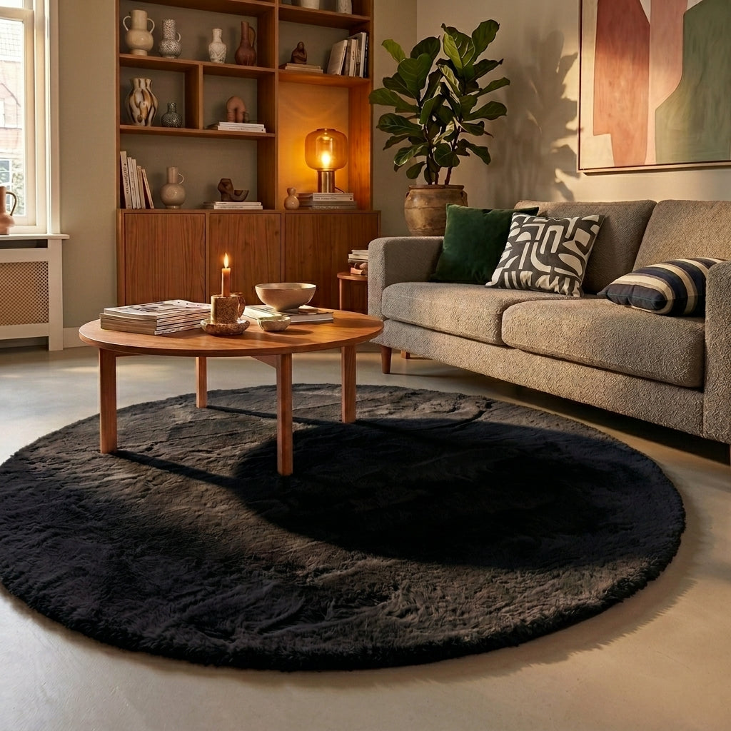 Round High Pile Rug - Comfy Supreme Black