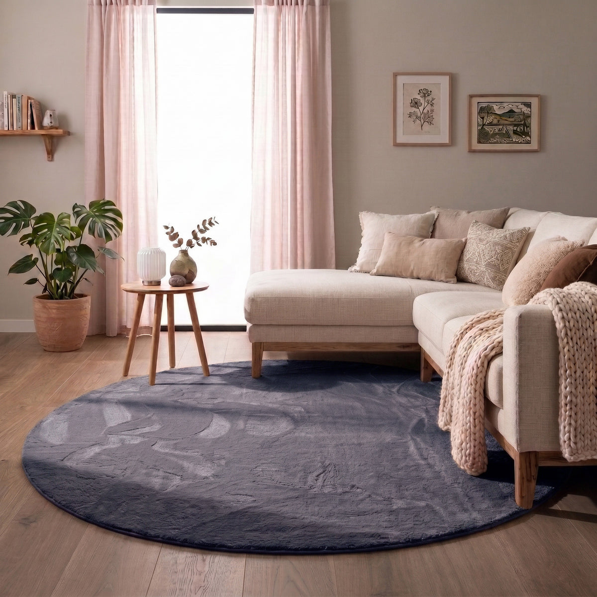 Tapis rond à poils courts - Cozy Anthracite