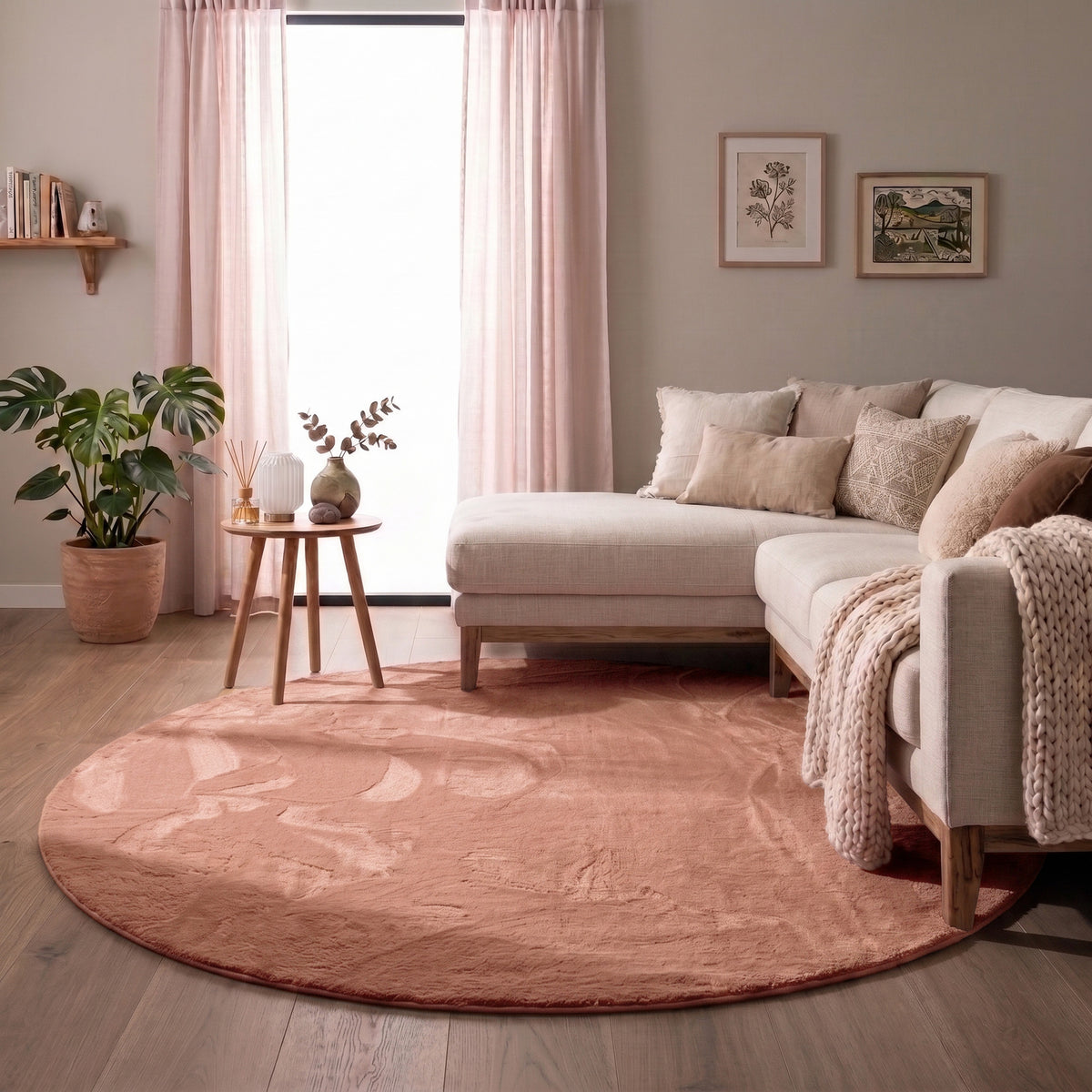 Tapis rond à poils courts – Cozy Rose