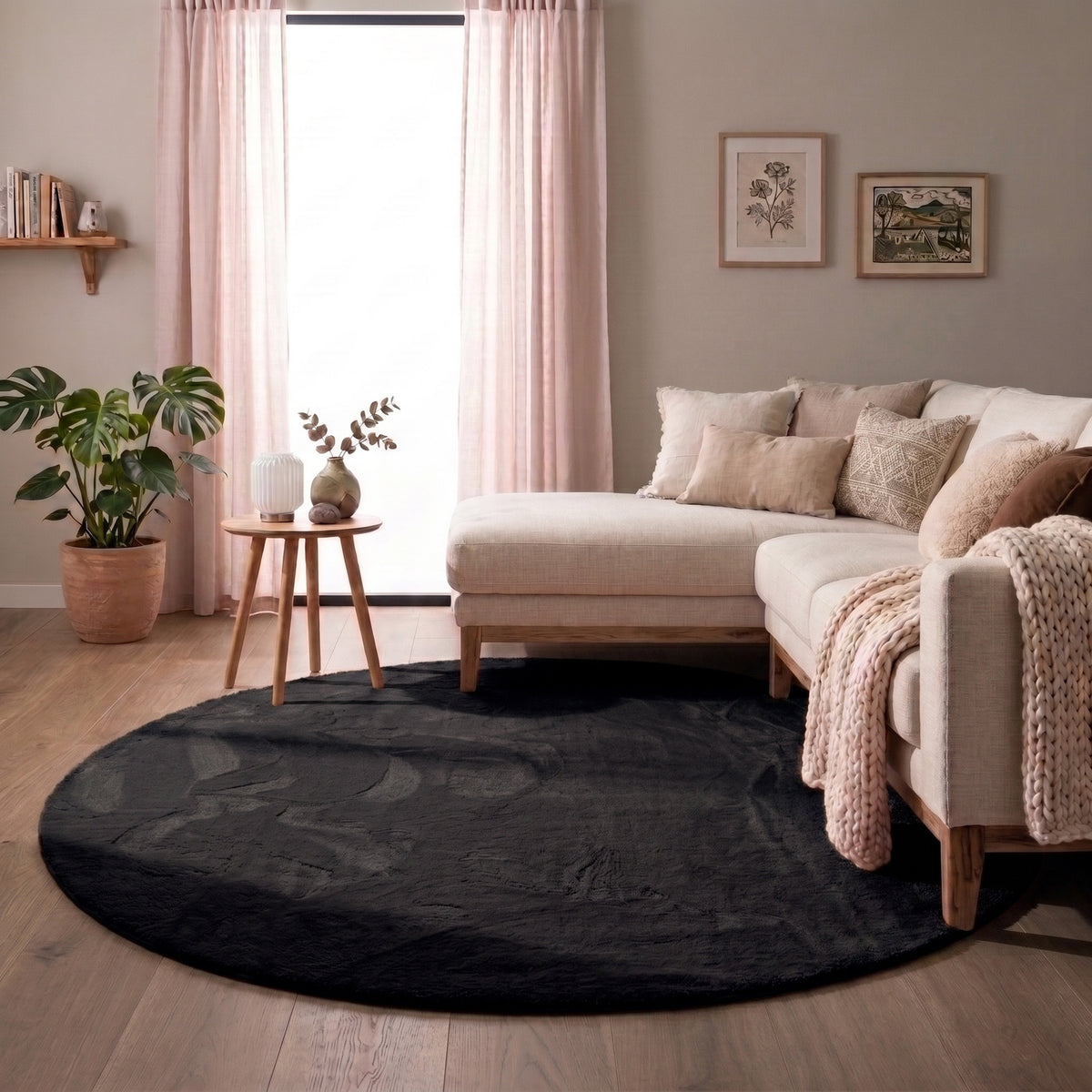 Tapis rond à poils courts - Cozy Noir