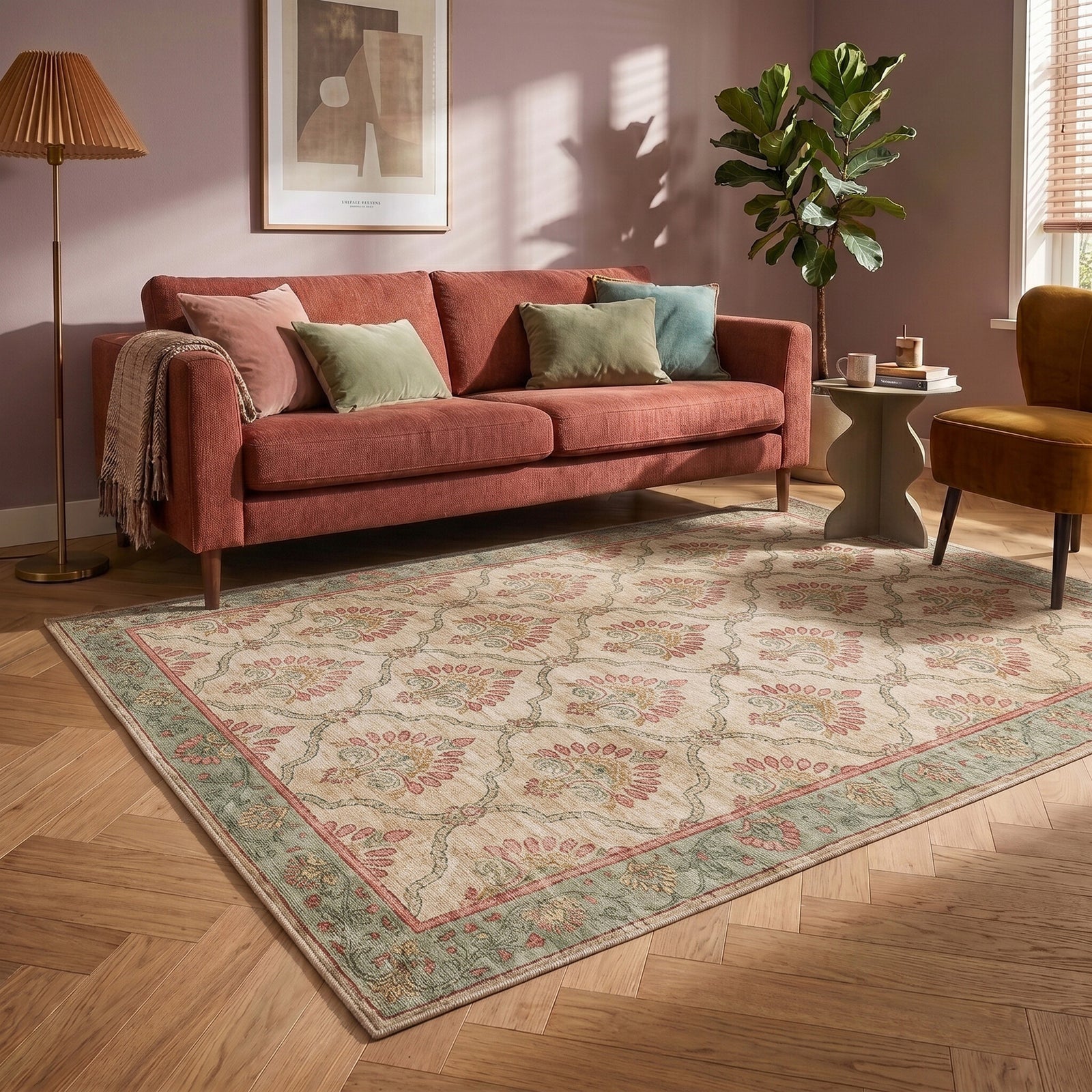 Tapis vintage - Sage Grid Vert