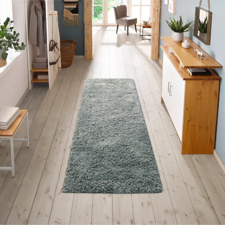 Tapis de Couloir à poils longs - Solid Bleu/Vert